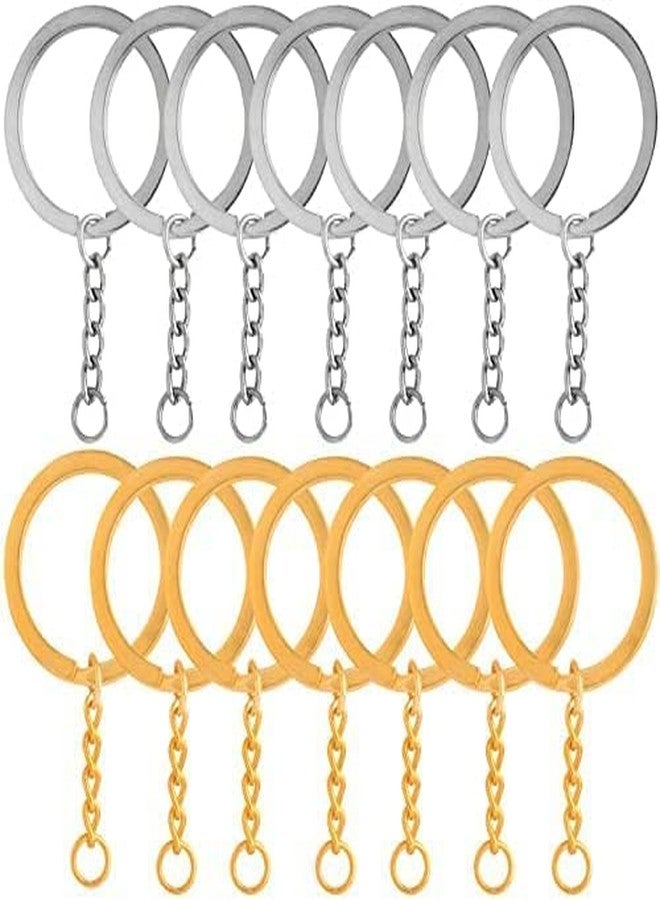EVALUEMART Gold/Silver Color Metal Split Keychain Ring Parts - 30 Key Chains 25mm with 26mm Chains and 30pcs Open Jump Ring for Craft - Image 1